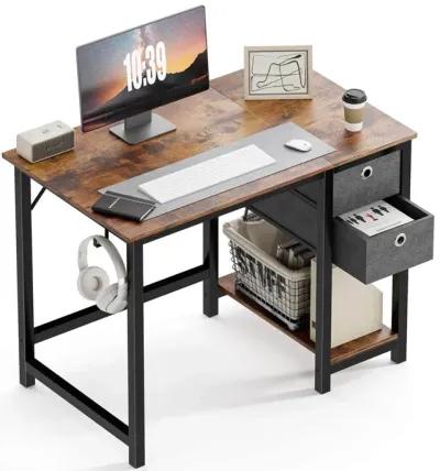 Modern Simple Style Home Office Writing Desk With 2-Tier Drawers Storage, Vintage Rustic, 40"