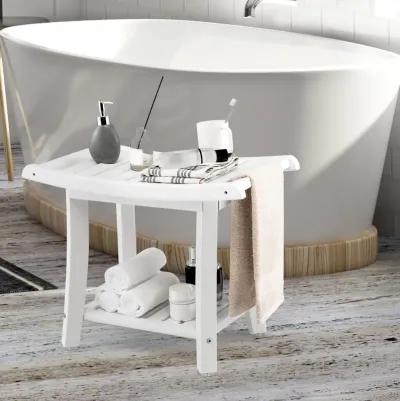 Waterproof Bath Stool with Curved Seat and Storage Shelf