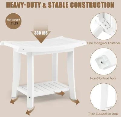 Waterproof Bath Stool with Curved Seat and Storage Shelf