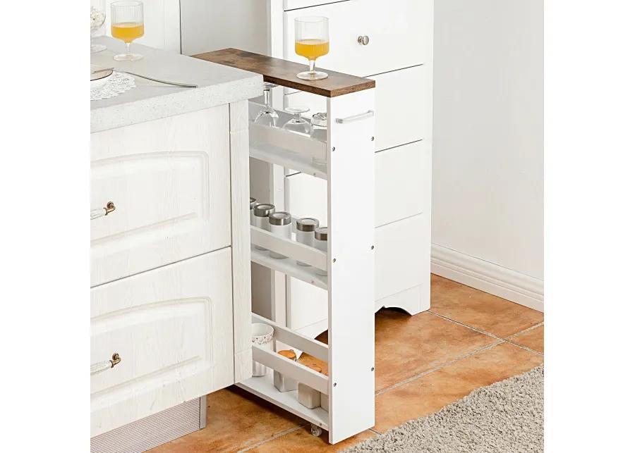 4 Tiers Rolling Slim Storage Kitchen Organizer Cart with Handle-White