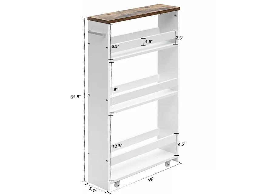 4 Tiers Rolling Slim Storage Kitchen Organizer Cart with Handle-White