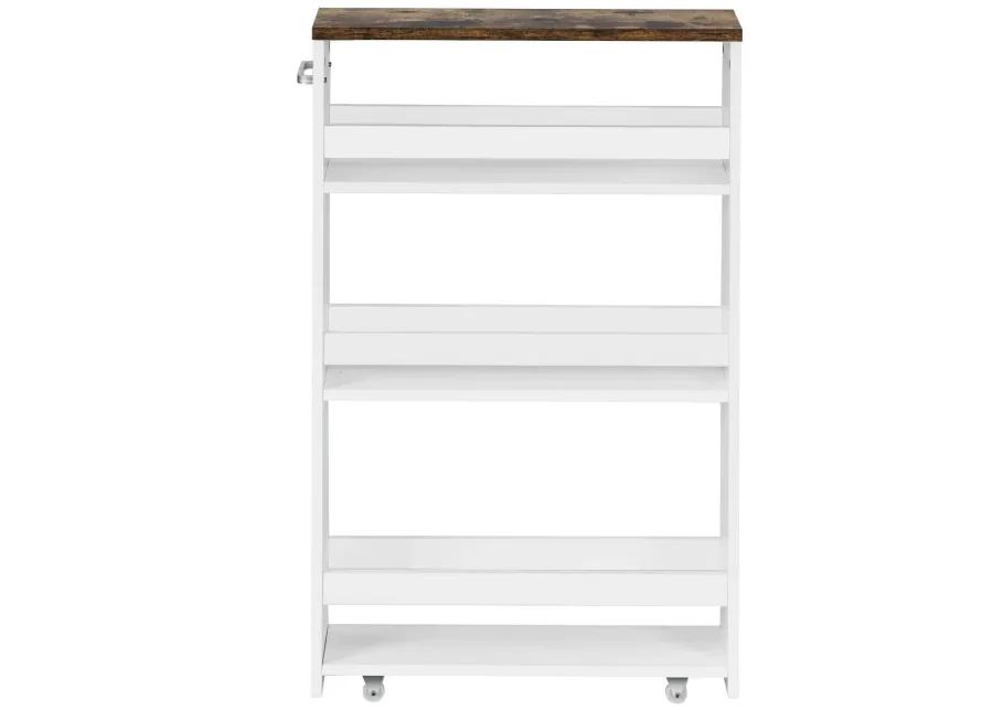 4 Tiers Rolling Slim Storage Kitchen Organizer Cart with Handle-White