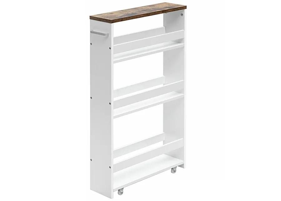 4 Tiers Rolling Slim Storage Kitchen Organizer Cart with Handle-White