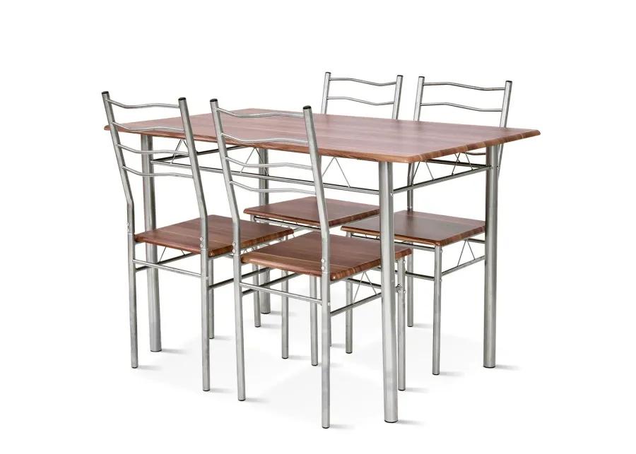 5 Pieces Wood Metal Dining Table Set with 4 Chairs