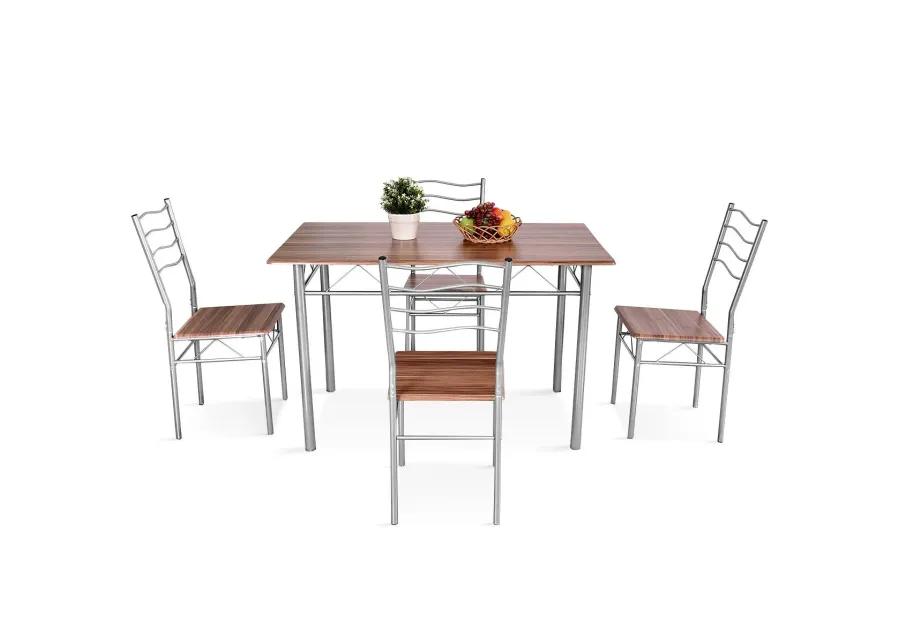 5 Pieces Wood Metal Dining Table Set with 4 Chairs