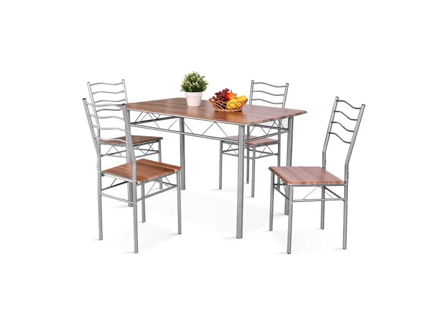 5 Pieces Wood Metal Dining Table Set with 4 Chairs