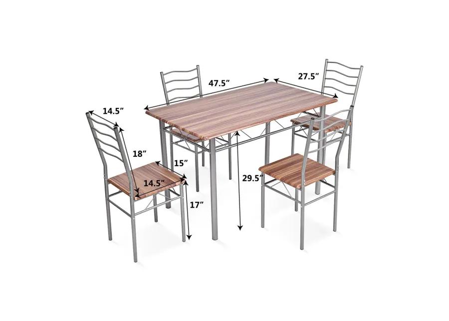 5 Pieces Wood Metal Dining Table Set with 4 Chairs