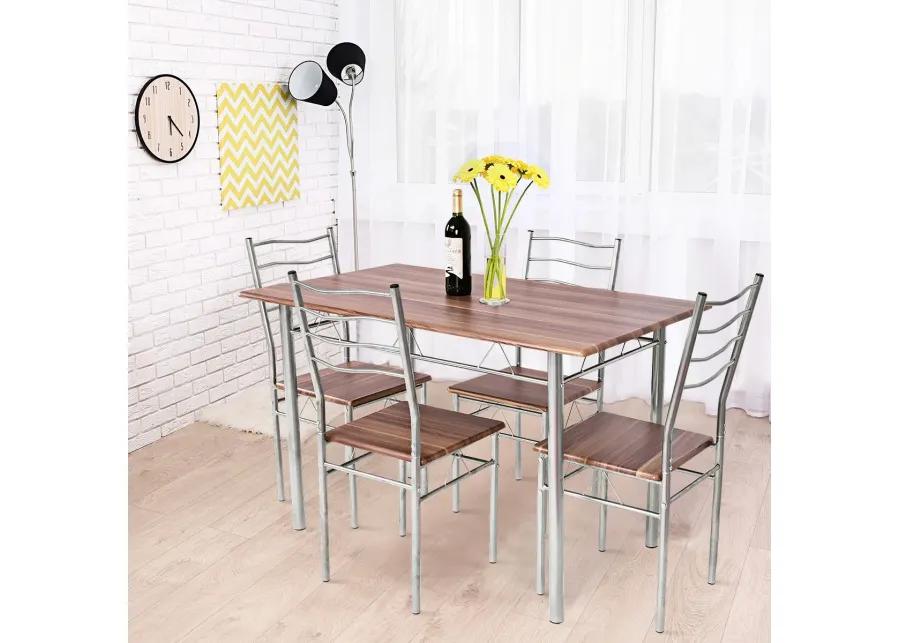 5 Pieces Wood Metal Dining Table Set with 4 Chairs