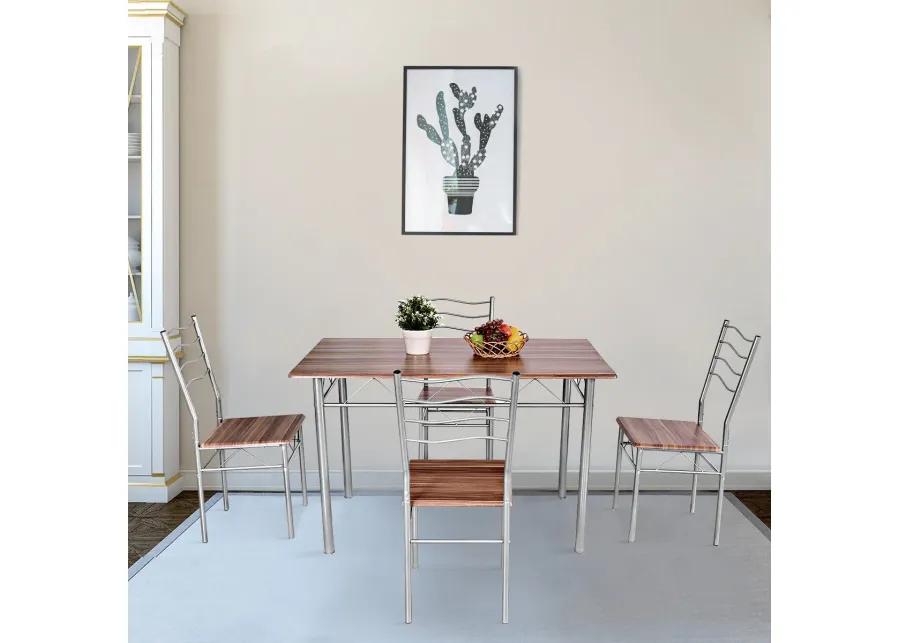 5 Pieces Wood Metal Dining Table Set with 4 Chairs