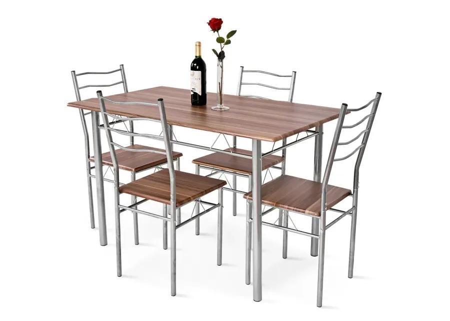 5 Pieces Wood Metal Dining Table Set with 4 Chairs