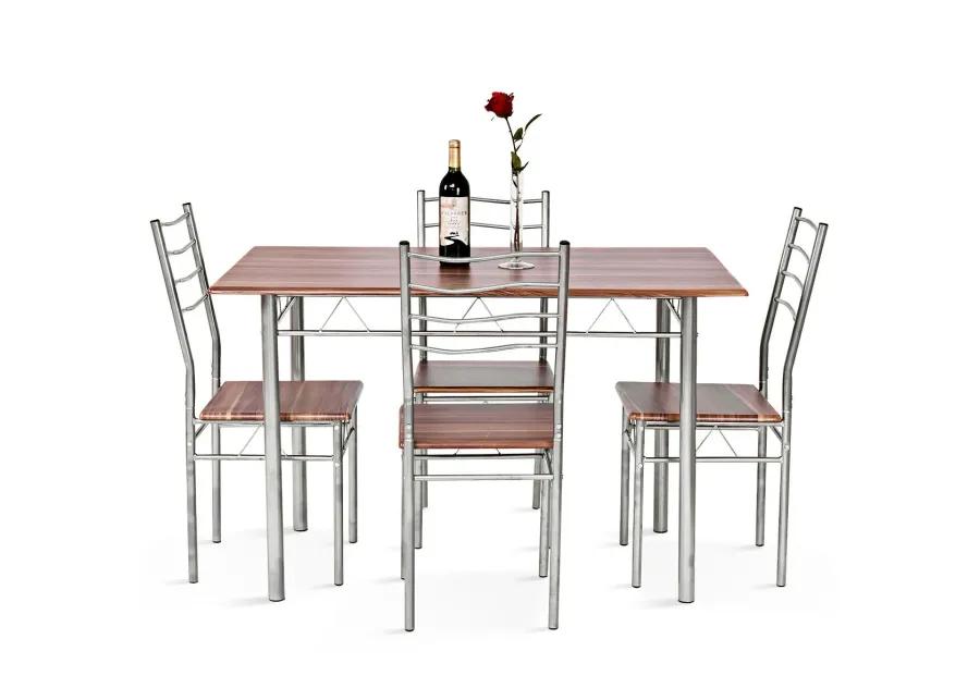 5 Pieces Wood Metal Dining Table Set with 4 Chairs