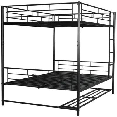 Full Over Full Metal Bunk Bed With Shelf And Guardrails