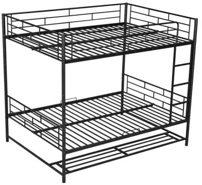 Full Over Full Metal Bunk Bed With Shelf And Guardrails