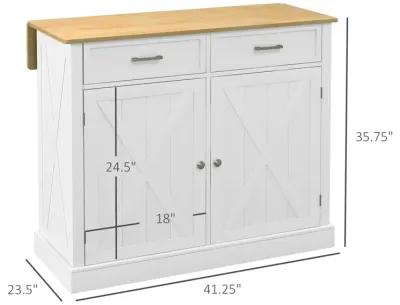 Rolling Kitchen Island with Drop Leaf Wood Breakfast Bar, Farmhouse Kitchen Cart with 2 Drawers, Adjustable Shelves for Dining Room