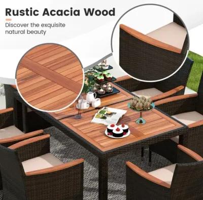 Hivvago 7 Pieces Garden Dining Patio Rattan Set with Cushions for Backyard