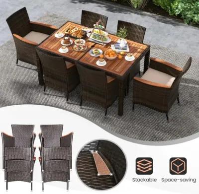 Hivvago 7 Pieces Garden Dining Patio Rattan Set with Cushions for Backyard