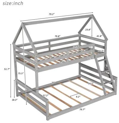 Twin Over Full House Bunk Bed with Built-in Ladder