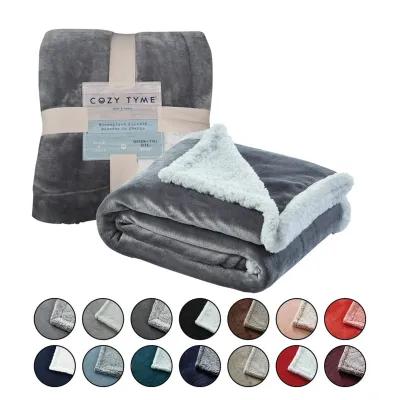 Cozy Tyme Babineaux Flannel Reversible Sherpa Throw Blanket 90"x90"