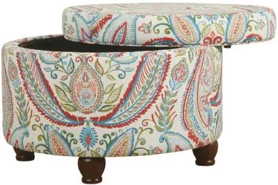 Paisley Pattern Fabric Upholstered Wooden Ottoman with Hidden Storage, Multicolor - Benzara