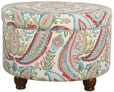 Paisley Pattern Fabric Upholstered Wooden Ottoman with Hidden Storage, Multicolor - Benzara