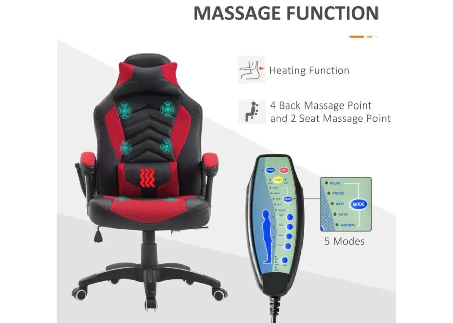 Luxe Office Comfort: Red/Black Vibrating Massage Chair with Lumbar Support