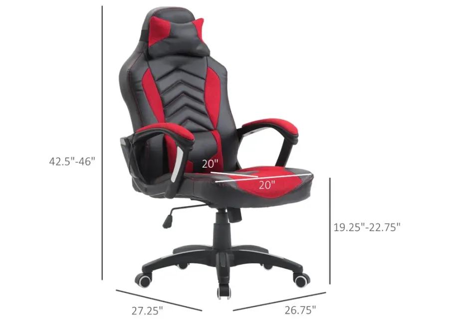 Luxe Office Comfort: Red/Black Vibrating Massage Chair with Lumbar Support