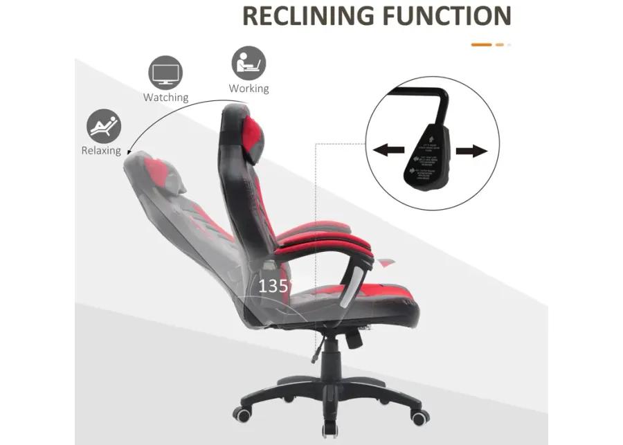 Luxe Office Comfort: Red/Black Vibrating Massage Chair with Lumbar Support