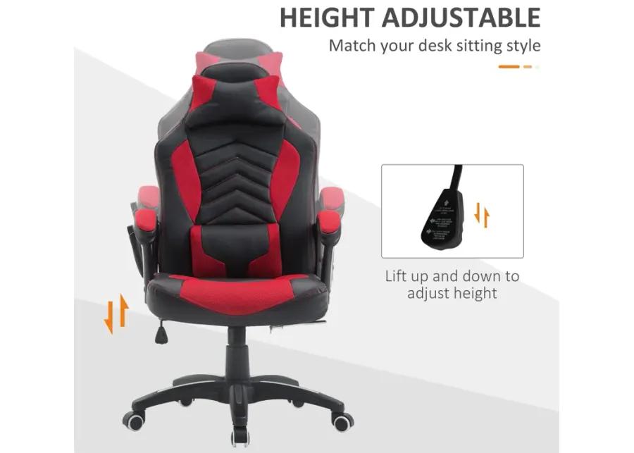 Luxe Office Comfort: Red/Black Vibrating Massage Chair with Lumbar Support