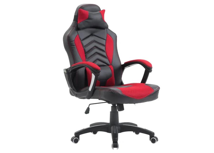 Luxe Office Comfort: Red/Black Vibrating Massage Chair with Lumbar Support