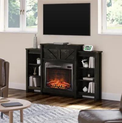 Farmington Electric Fireplace Space Heater with Mantel & Side Bookcases, Black Oak