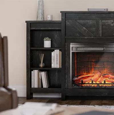 Farmington Electric Fireplace Space Heater with Mantel & Side Bookcases, Black Oak