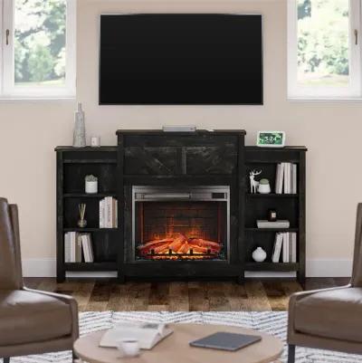 Farmington Electric Fireplace Space Heater with Mantel & Side Bookcases, Black Oak