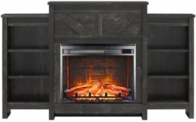 Farmington Electric Fireplace Space Heater with Mantel & Side Bookcases, Black Oak