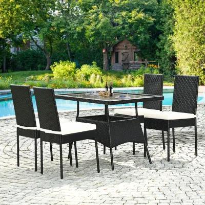 5 Pieces Rattan Dining Set Glass Table High Back Chair