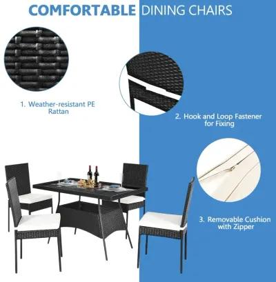 5 Pieces Rattan Dining Set Glass Table High Back Chair