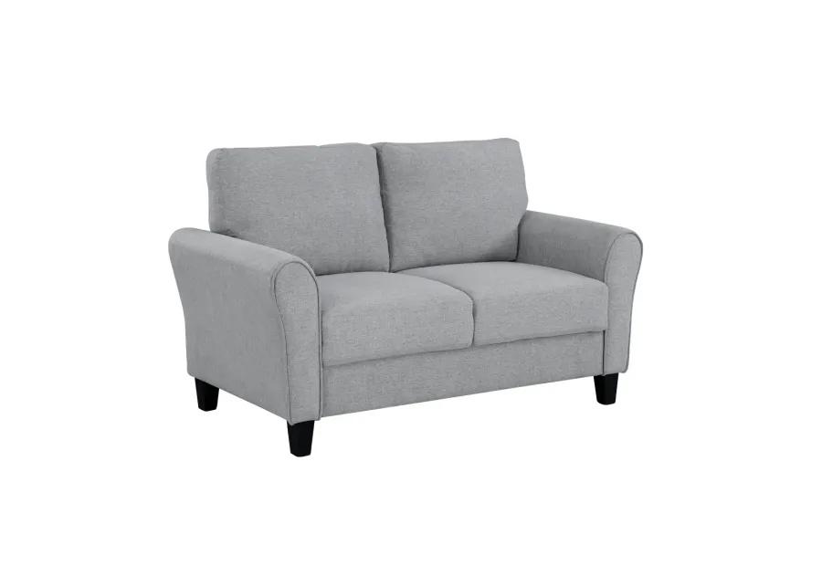 Gray Fabric Upholstered Loveseat with Rounded Arms