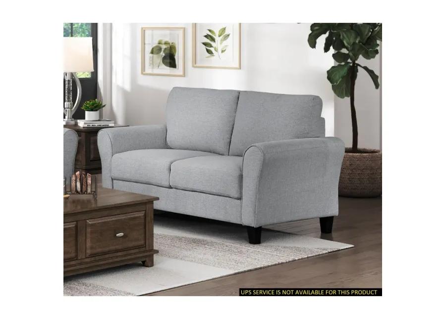 Gray Fabric Upholstered Loveseat with Rounded Arms