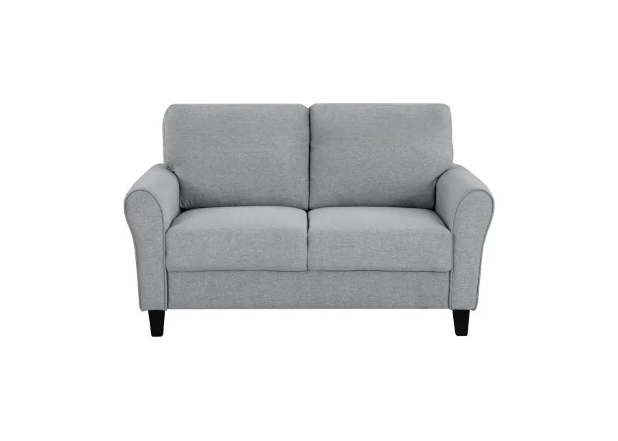 Gray Fabric Upholstered Loveseat with Rounded Arms