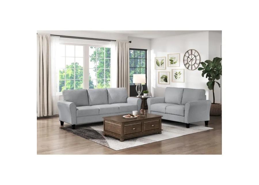 Gray Fabric Upholstered Loveseat with Rounded Arms