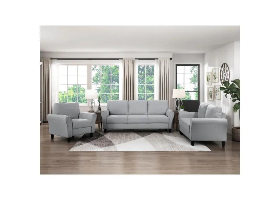 Gray Fabric Upholstered Loveseat with Rounded Arms