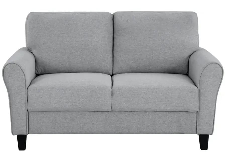 Gray Fabric Upholstered Loveseat with Rounded Arms