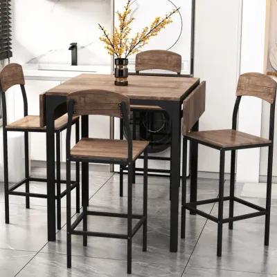 Farmhouse 5-piece Counter Height Drop Leaf Dining Table Set with Dining Chairs