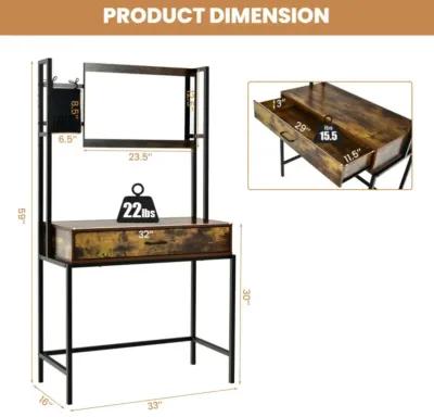 Hivvago Industrial Vanity Table with 3-Height Adjustable Mirror Bag-Brown