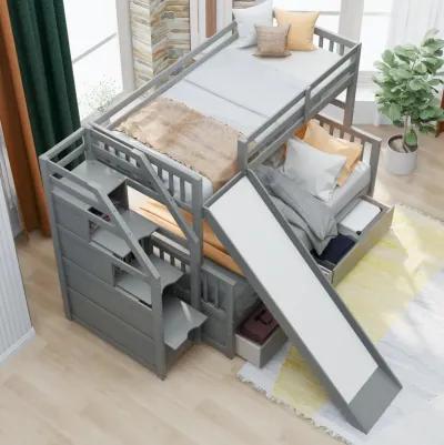 Twin Over Full Bunk Bed With Drawers, Storage And Slide, Multifunction