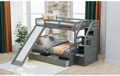 Twin Over Full Bunk Bed With Drawers, Storage And Slide, Multifunction