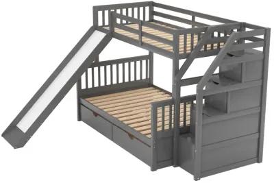 Twin Over Full Bunk Bed With Drawers, Storage And Slide, Multifunction