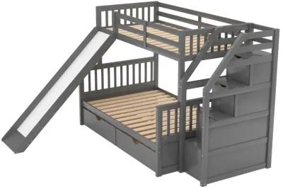 Twin Over Full Bunk Bed With Drawers, Storage And Slide, Multifunction