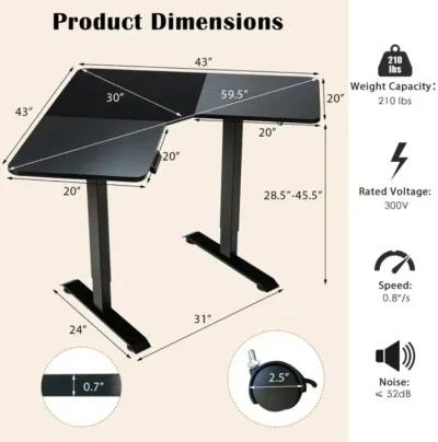 Hivvago L-shaped Electric Standing Desk with 4 Memory Positions and LCD Display