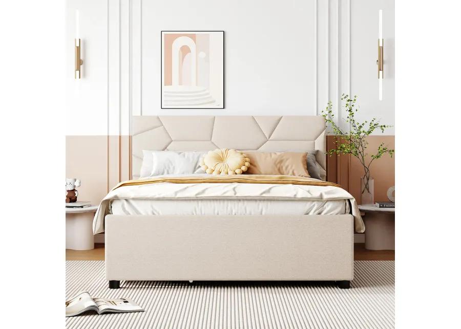 Merax Upholstered Platform Bed with Brick Pattern Headboard, with Twin XL Size Trundle and 2 drawers, Linen Fabric