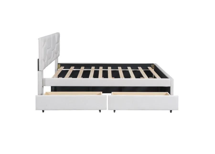 Merax Upholstered Platform Bed with Brick Pattern Headboard, with Twin XL Size Trundle and 2 drawers, Linen Fabric